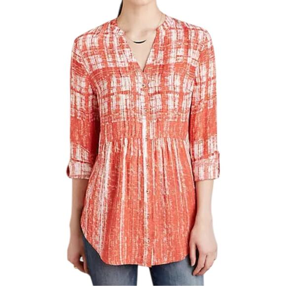 Anthropologie Maeve Shirt Calia Orange White Tunic Career Casual Boho size 14 - Picture 1 of 5